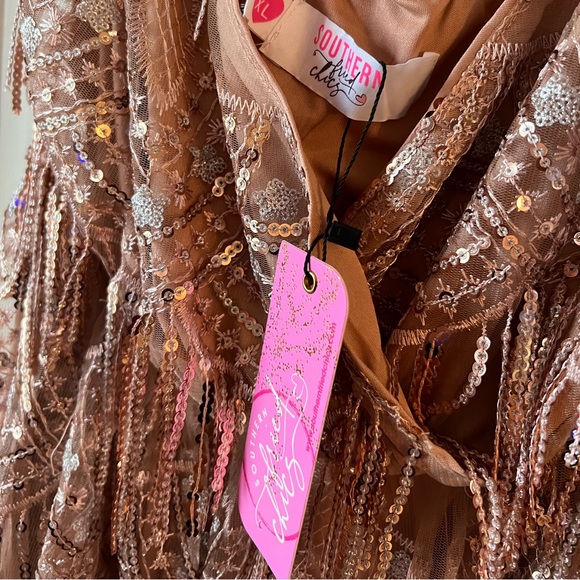 SouthernFriedChics Star Of The Show Fringe Adjustable Strap Dress Blush XL NWT - Picture 3 of 4